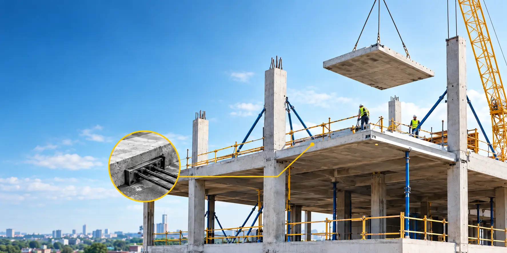 Temporary stability of PT slabs in precast frames before stressing